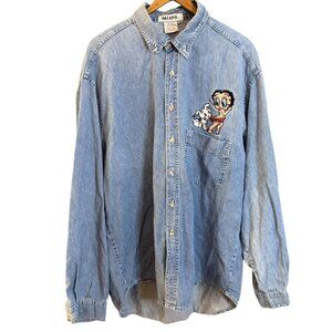 Vintage Betty Boop Embroidered Denim Button Up